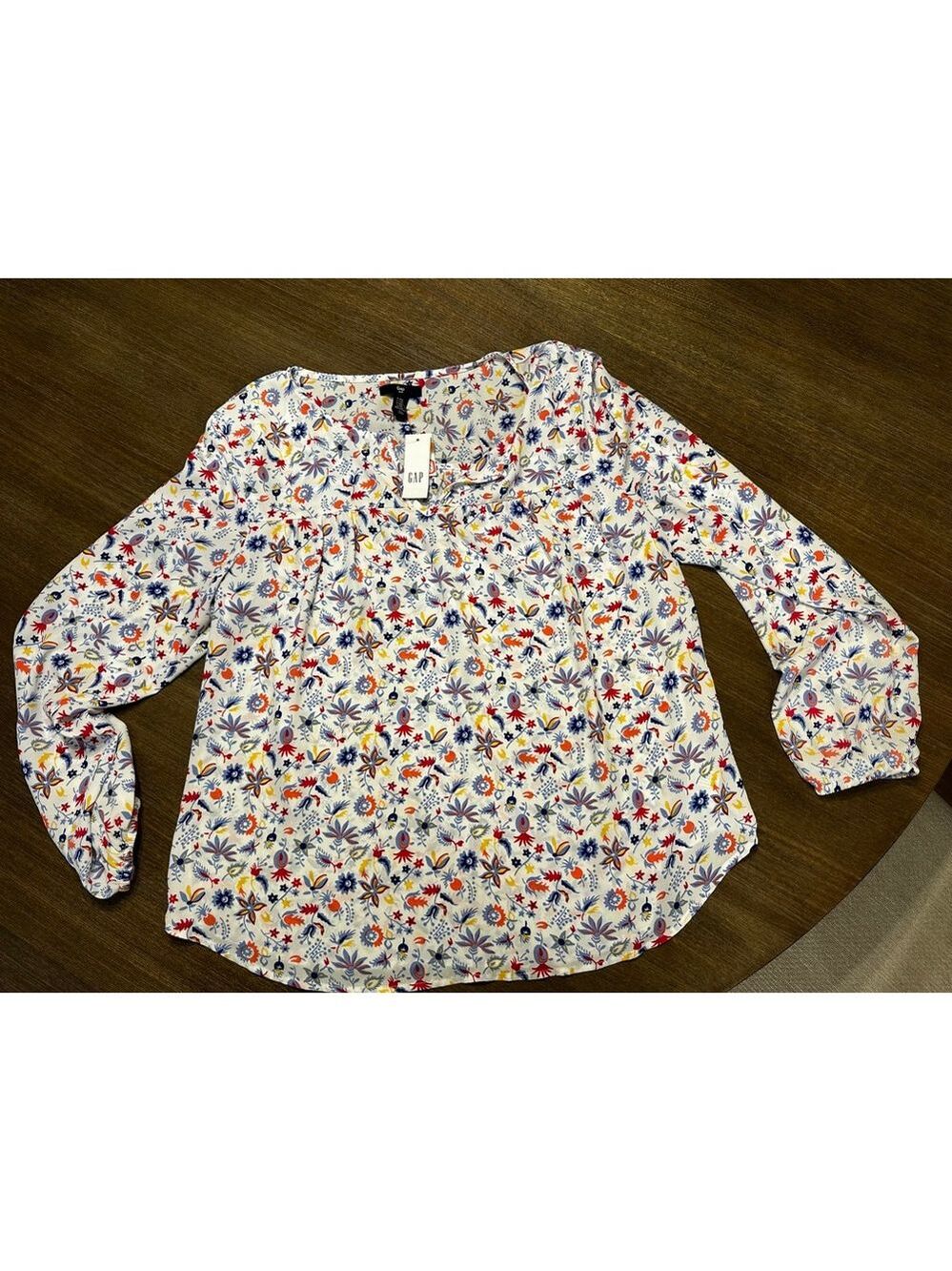 Gap Floral Blouse Plus Size XXL White Blue Red
